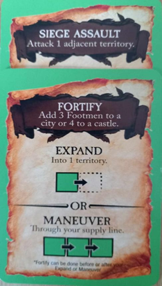 Siege assault, fortify, expand or maneuver card